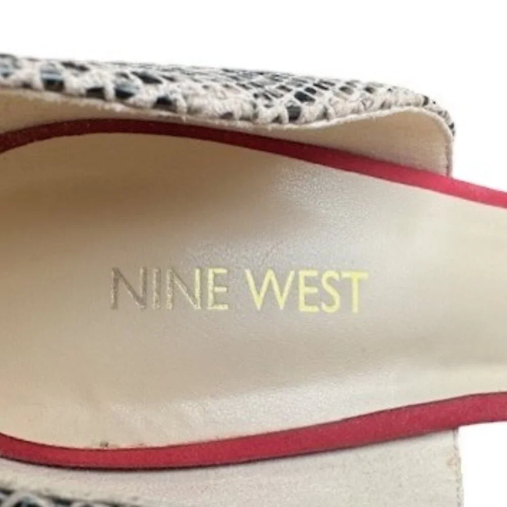 Nine West Snakeskin Print with Coral Suede Open Toe Stiletto Heel - Size 8.5 - Picture 9 of 10